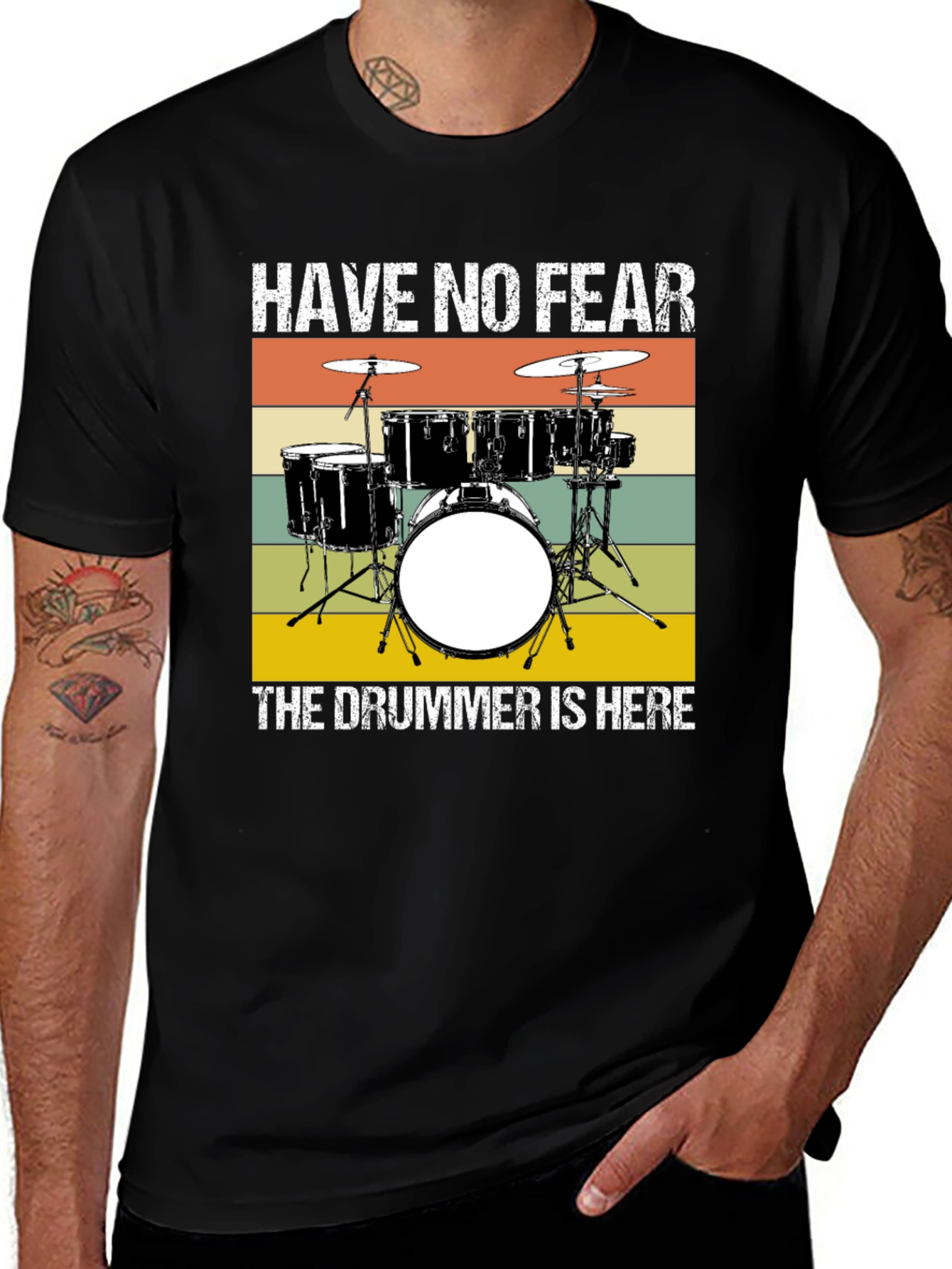 Have No Fear Drummer Here T-Shirt - Retro Design