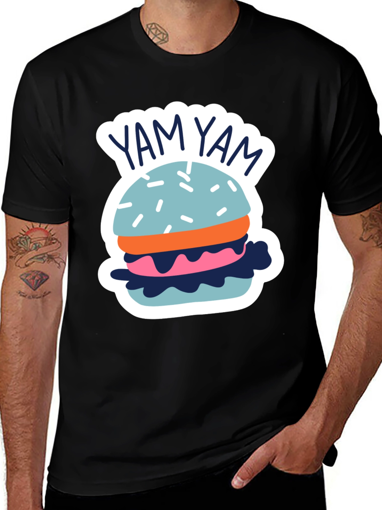 Variant 16 of Yam Yam Burger Graphic Tee - Casual Black T-Shirt