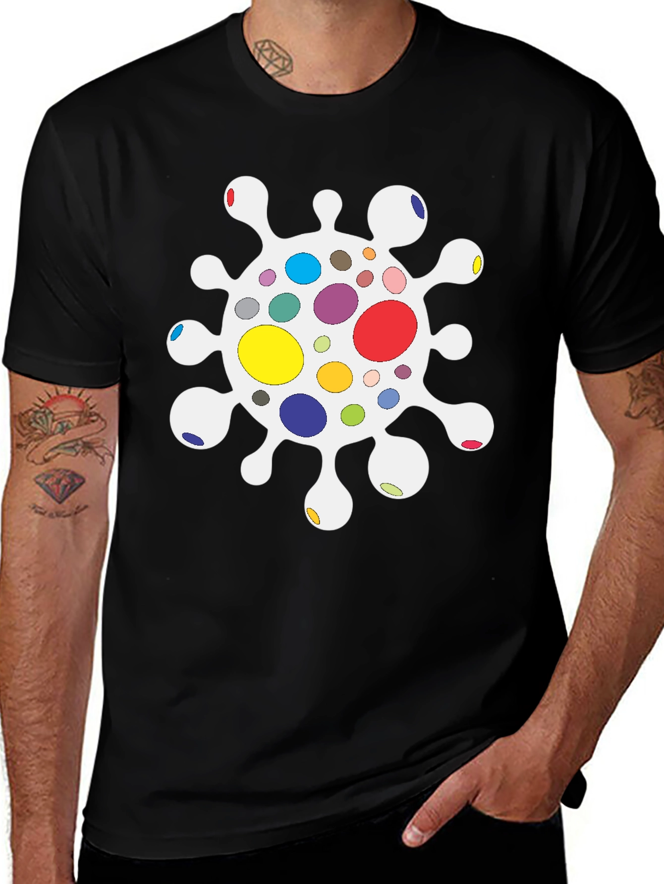 Variant 23 of Funky Molecule Graphic Tee - Black Cotton Blend