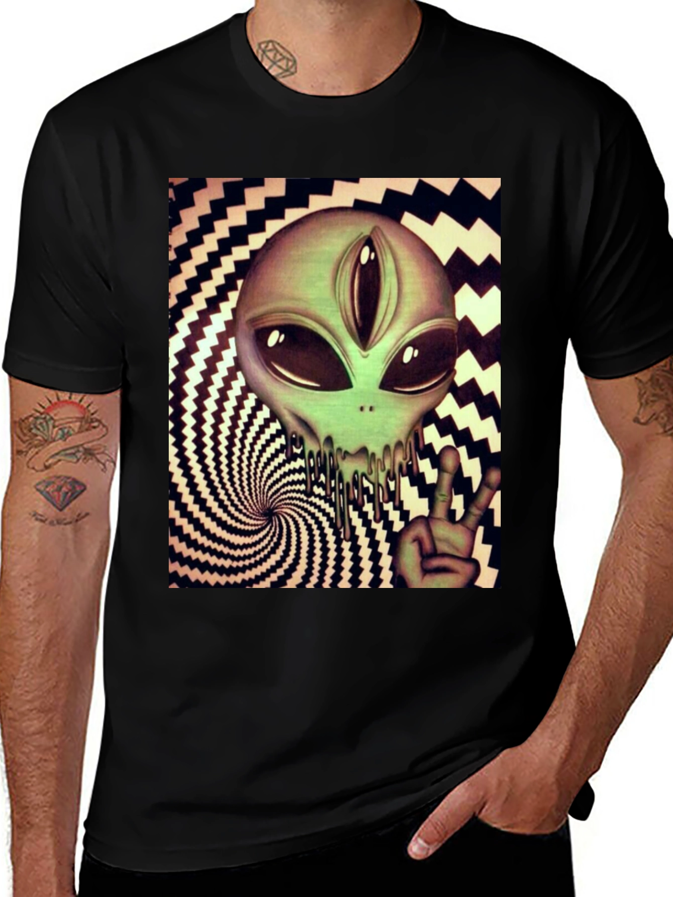 Variant 7 of Alien Peace Sign Graphic Tee