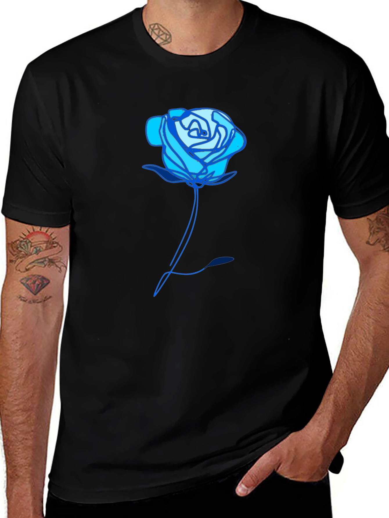 Variant 10 of Blue Rose Graphic Black T-Shirt - Unique Design