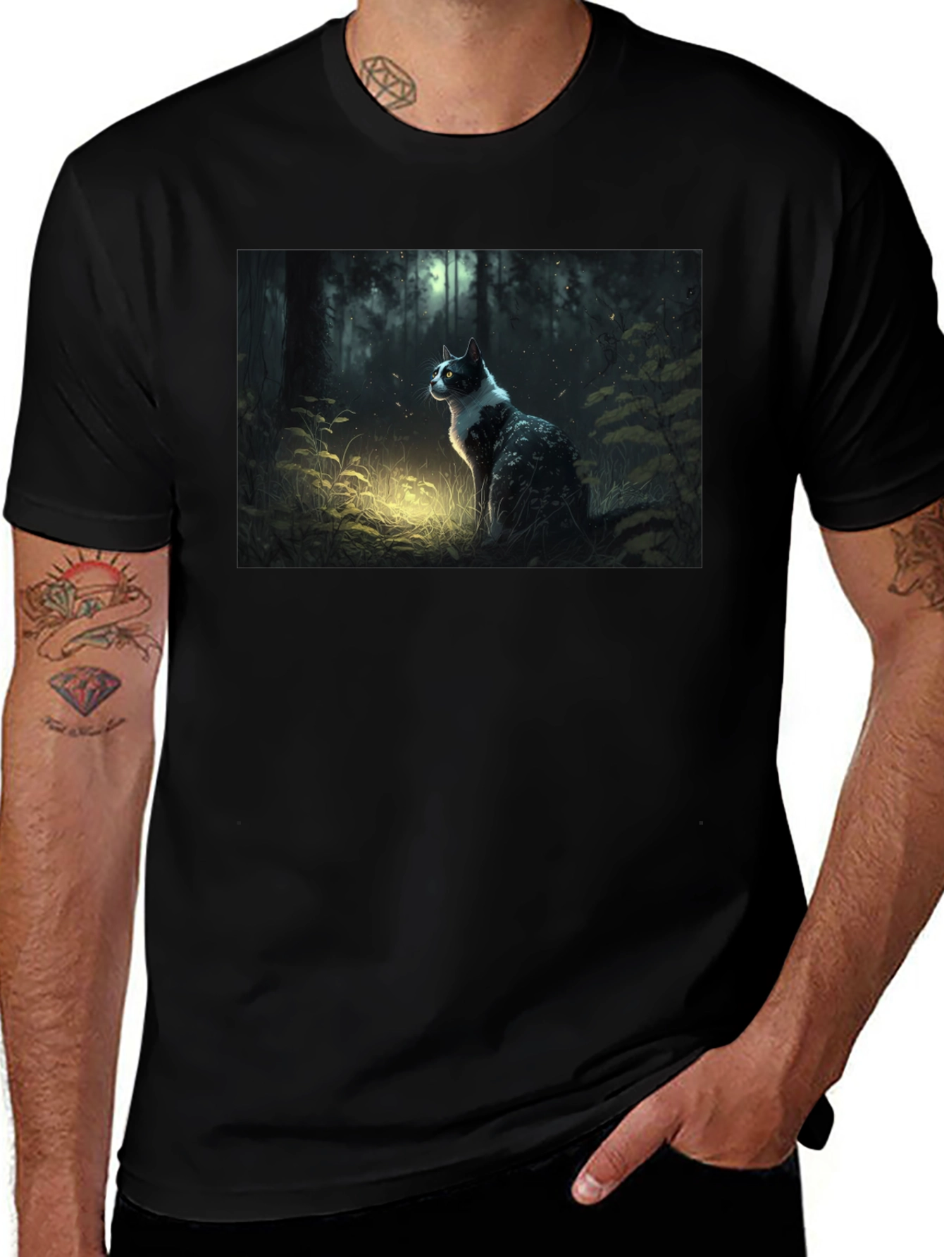 Variant 27 of Mystic Cat T-Shirt: Forest Scene Tee