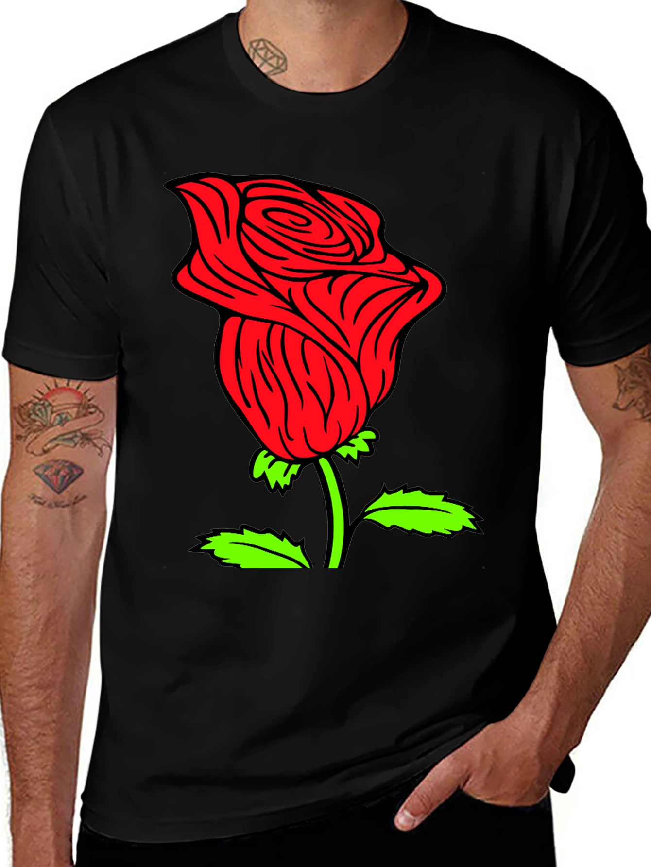 Variant 16 of Rose Graphic T-Shirt - Black Cotton Tee