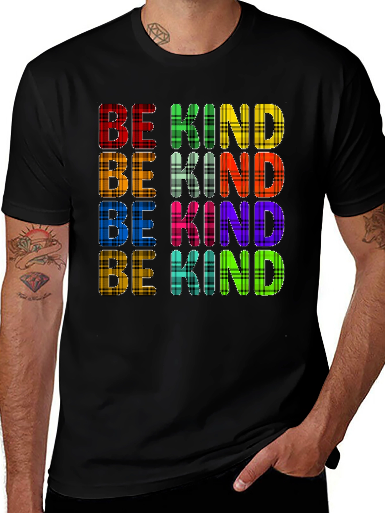 Variant 2 of Be Kind Plaid Print Tee - Stylish Comfort