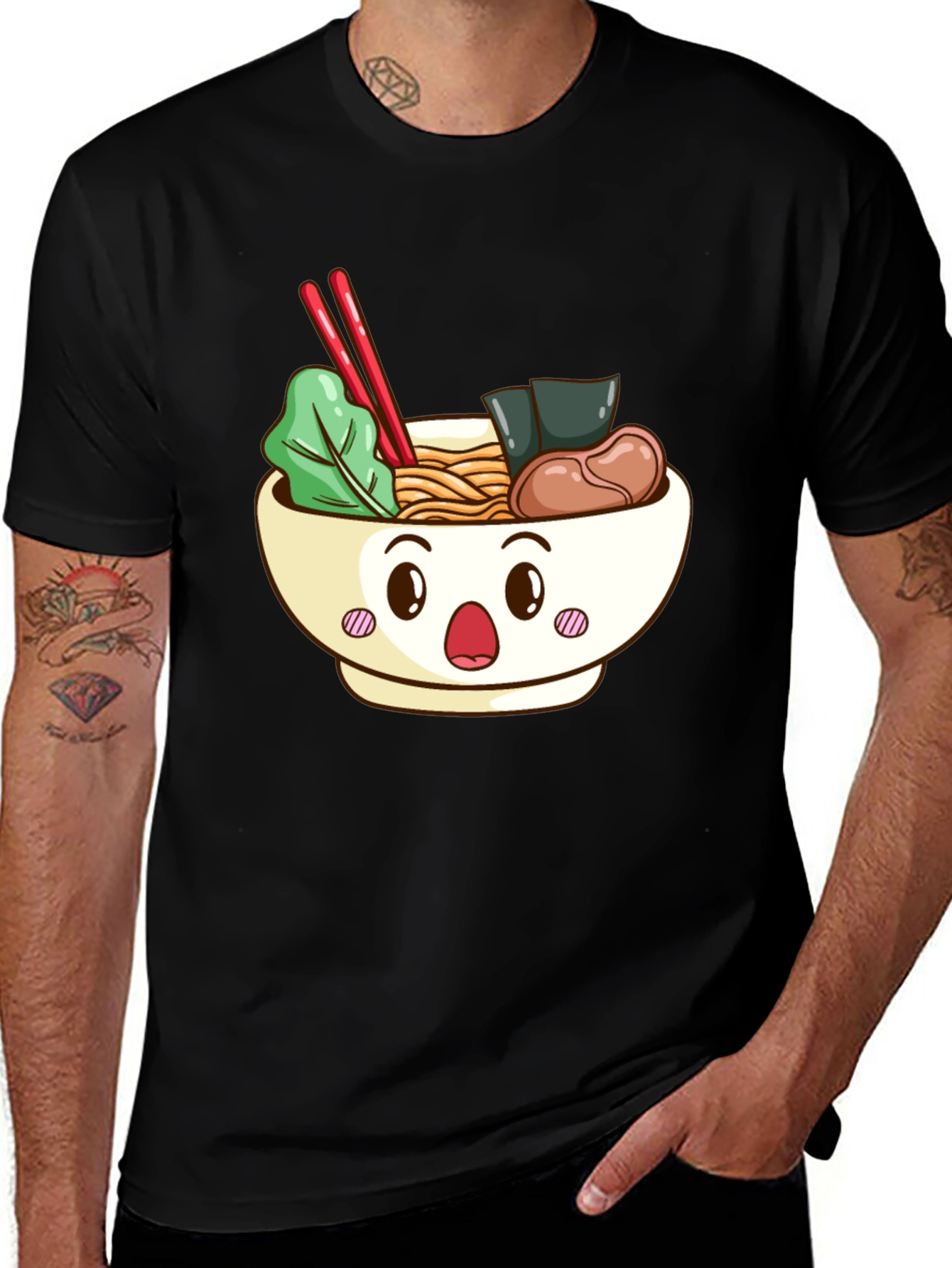 Variant 28 of Cute Ramen Bowl Graphic T-Shirt - Black