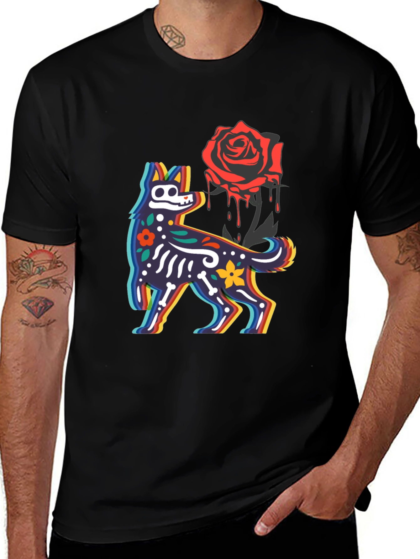 Variant 16 of Day of the Dead Dog & Rose Graphic Tee