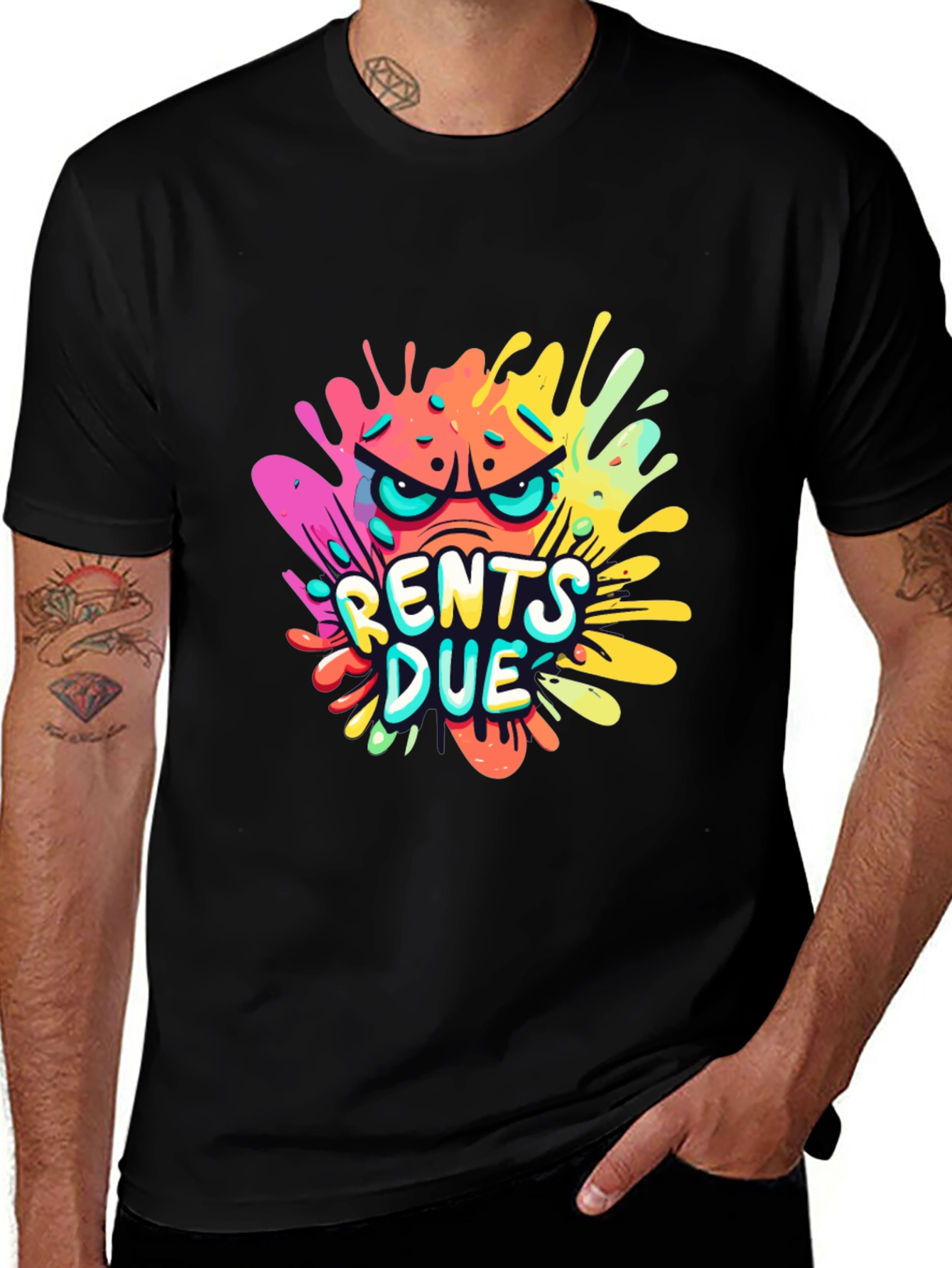 Variant 30 of Rents Due Graphic T-Shirt - Black Cotton Tee