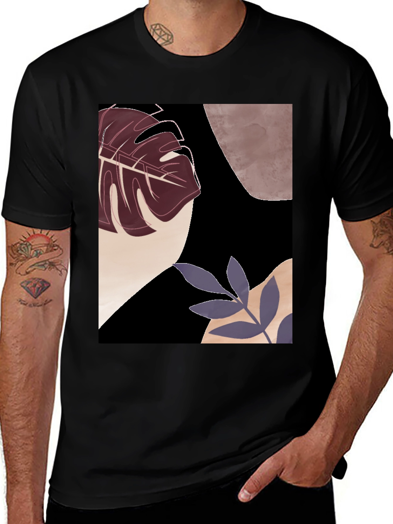 Variant 17 of Abstract Leaf Design Black T-Shirt