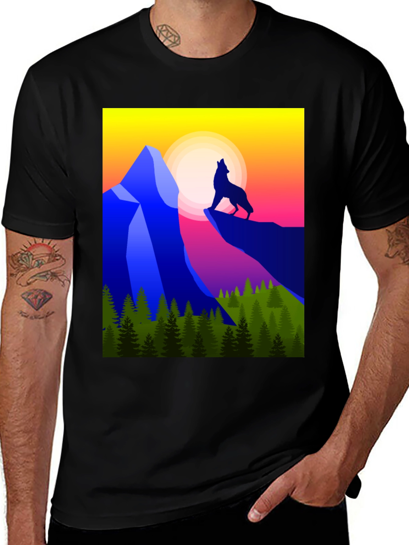 Variant 29 of Wolf Howling at Sunset Graphic Tee