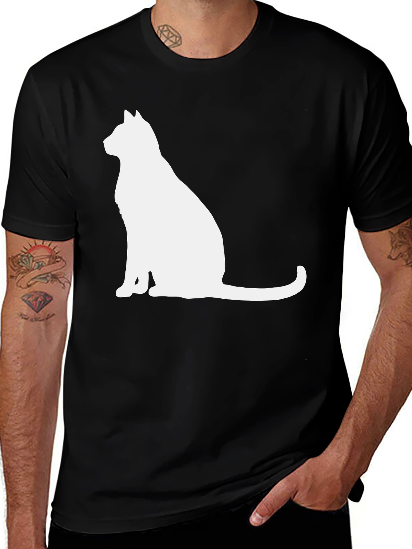 Variant 4 of Black T-Shirt with Cat Silhouette