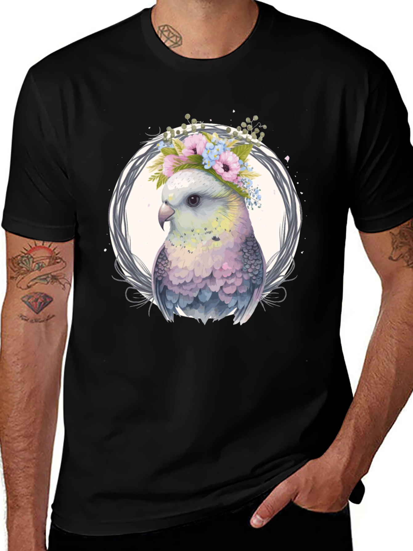 Variant 4 of Floral Crown Bird T-Shirt