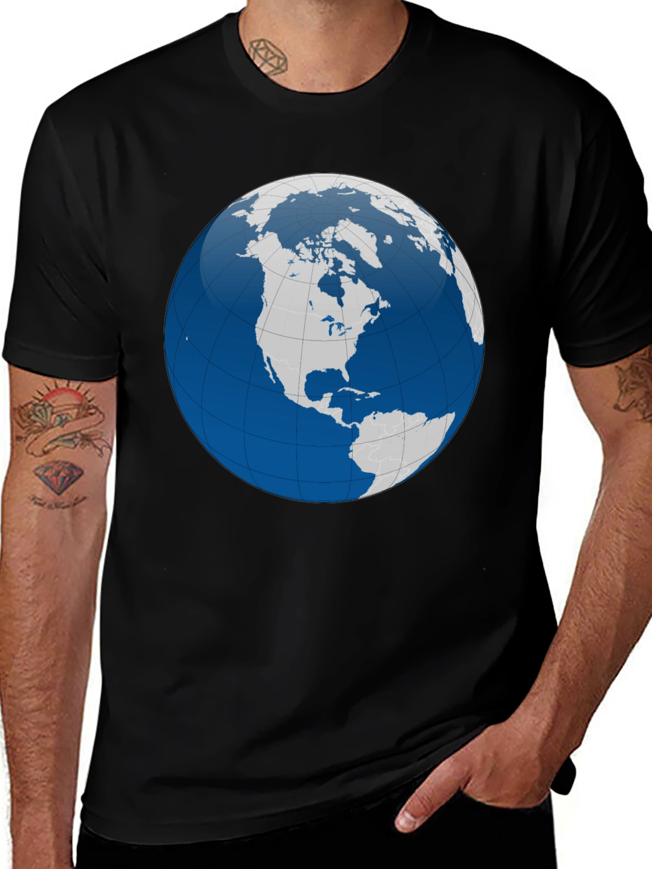 Black Globe Graphic T-Shirt - Black Cotton Tee main image