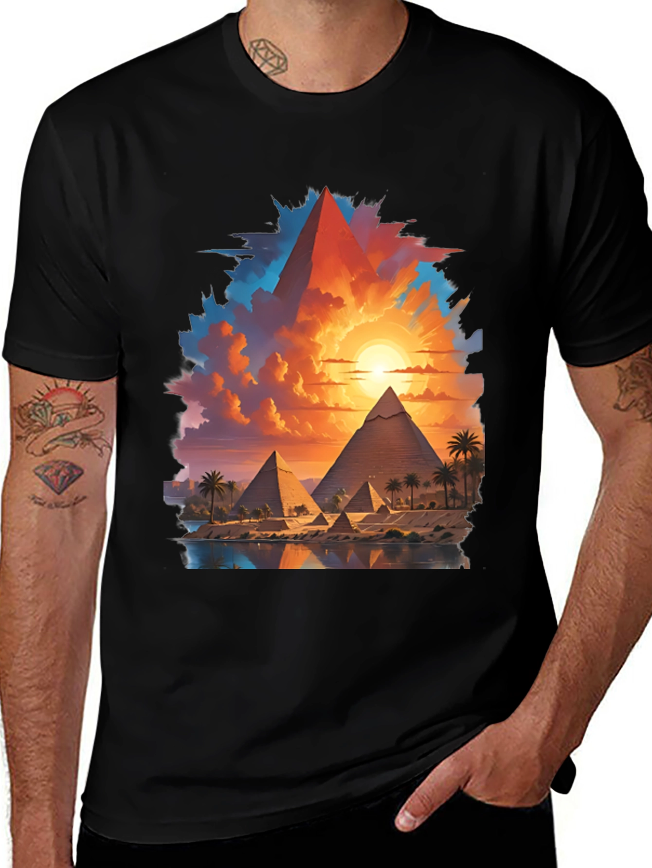 Variant 30 of Egyptian Pyramids T-Shirt - Desert Sunset Graphic Tee