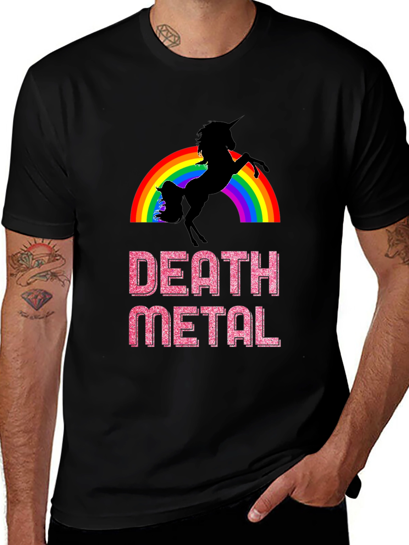 Death Metal Unicorn Rainbow Graphic Tee