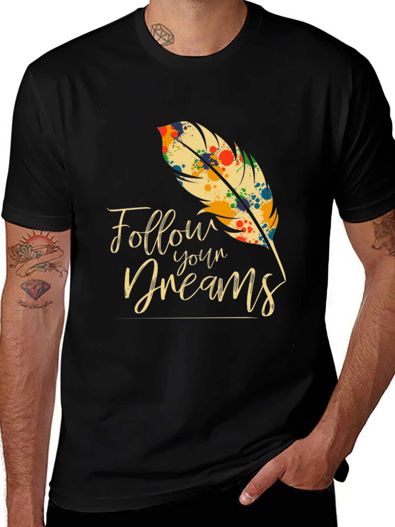 Variant 19 of Follow Your Dreams T-Shirt: Colorful Feather Design