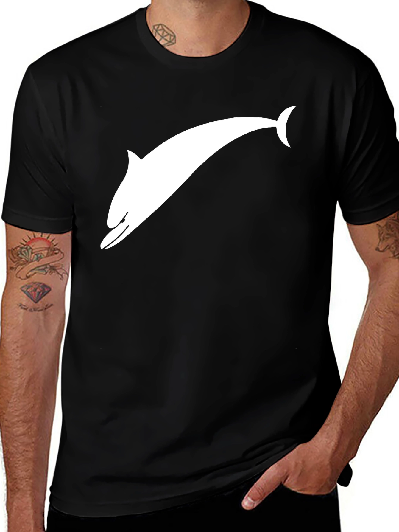 Variant 27 of Black T-Shirt with White Dolphin Graphic