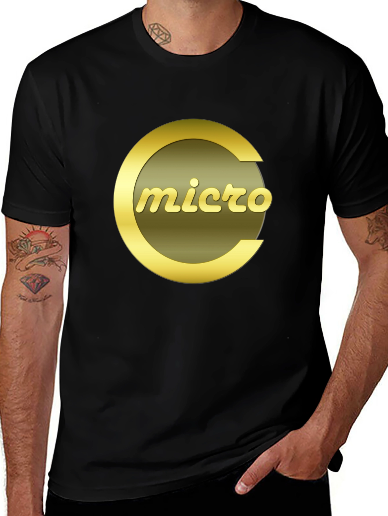 Variant 6 of Micro T-Shirt - Stylish Gold Logo on Black Tee