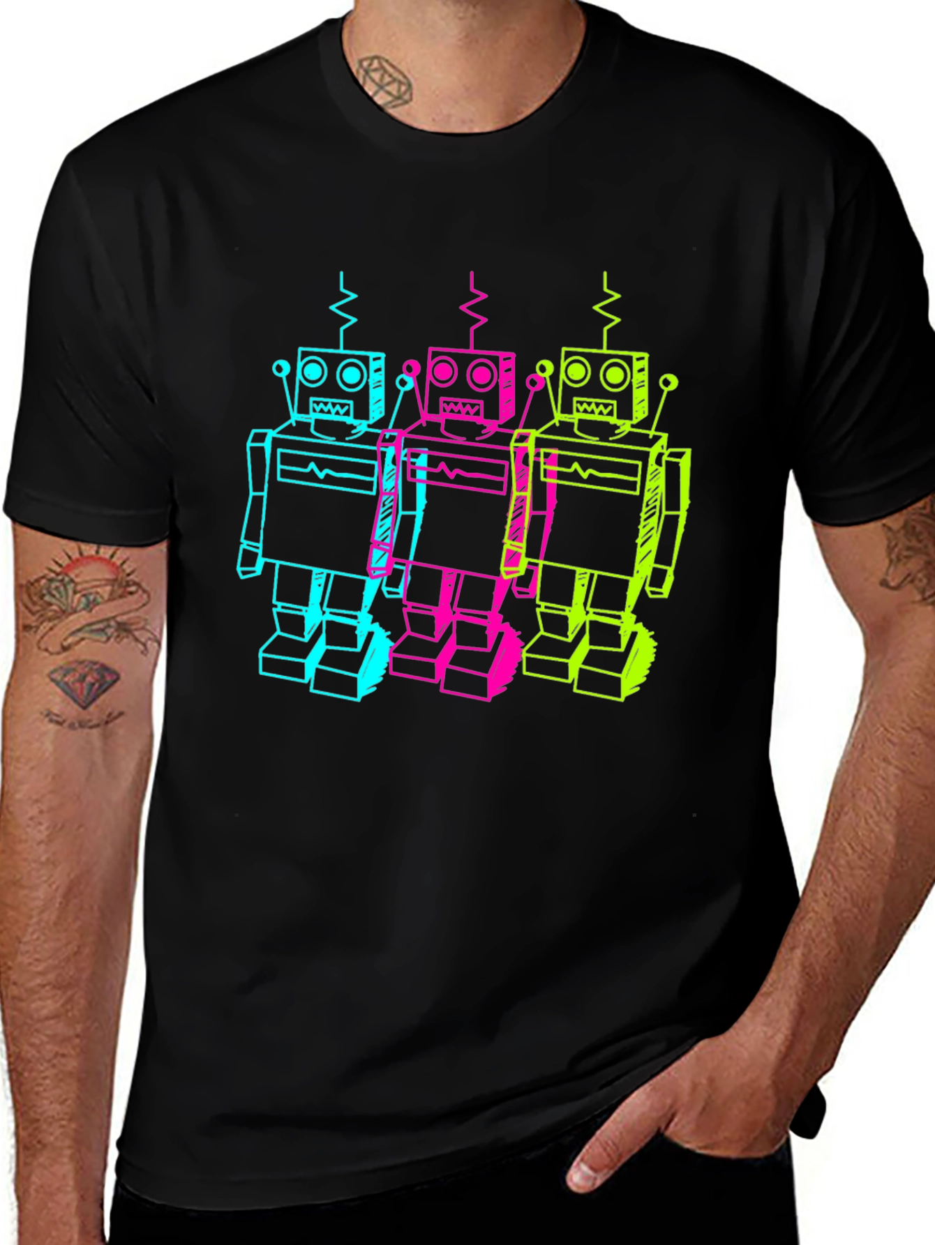 Variant 17 of Retro Robot T-Shirt - Black Graphic Tee