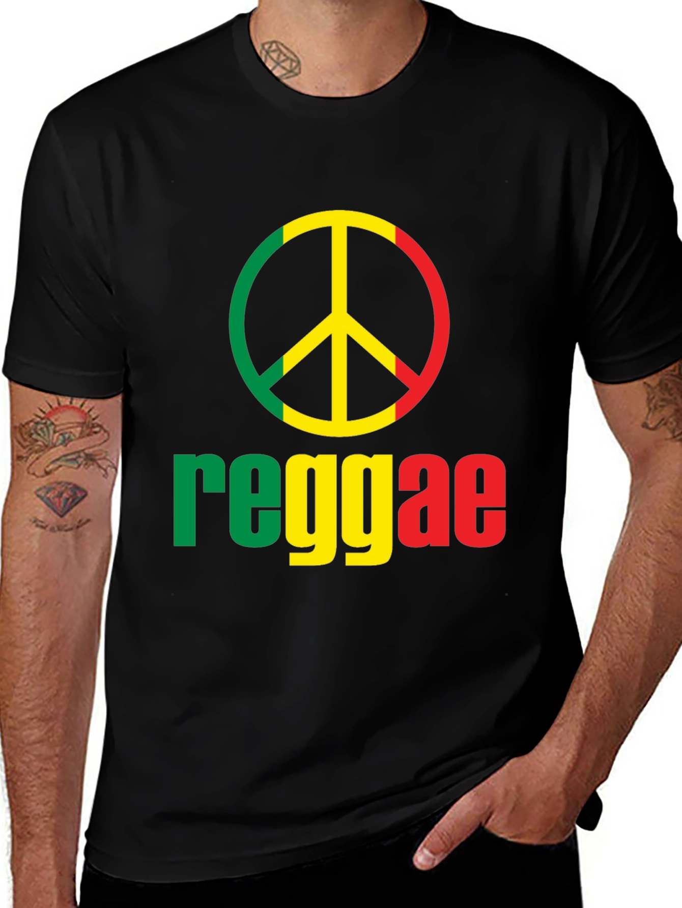 Variant 24 of Reggae Peace Sign T-Shirt - Rastafarian Colors