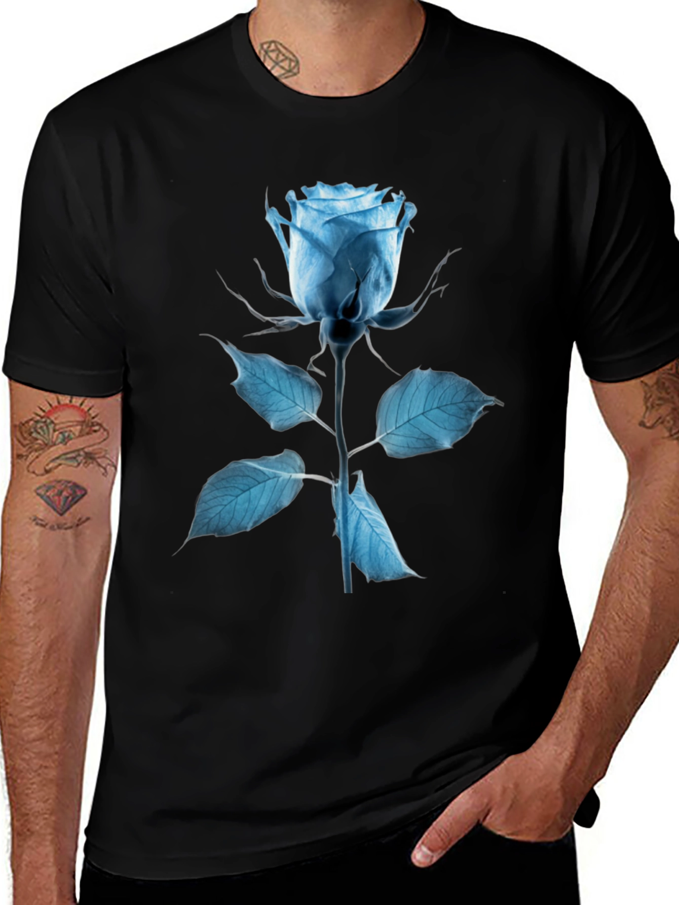 Variant 5 of Blue Rose Graphic Print Black T-Shirt