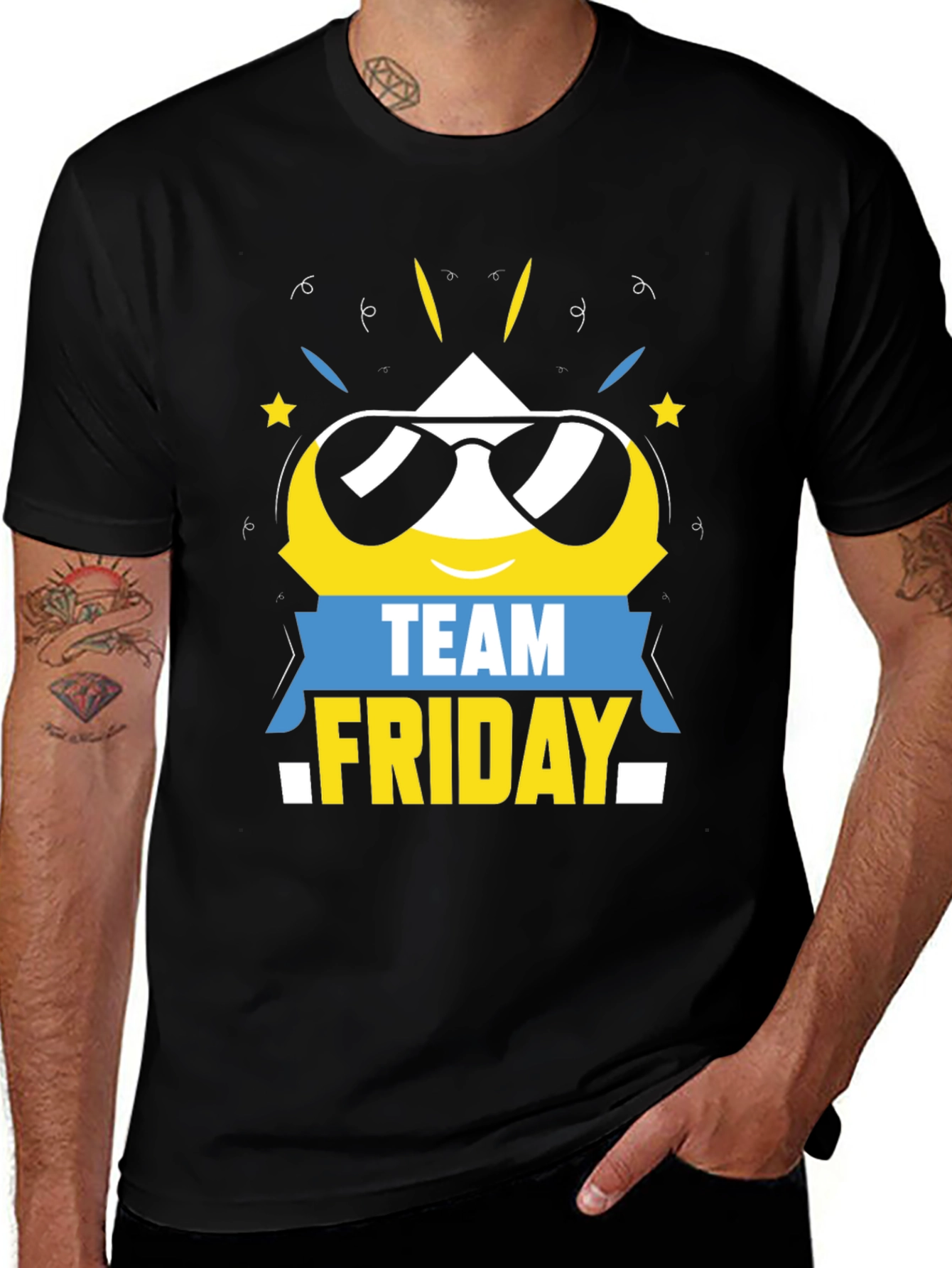 Team Friday T-Shirt - Yellow Shark with Sunglasses