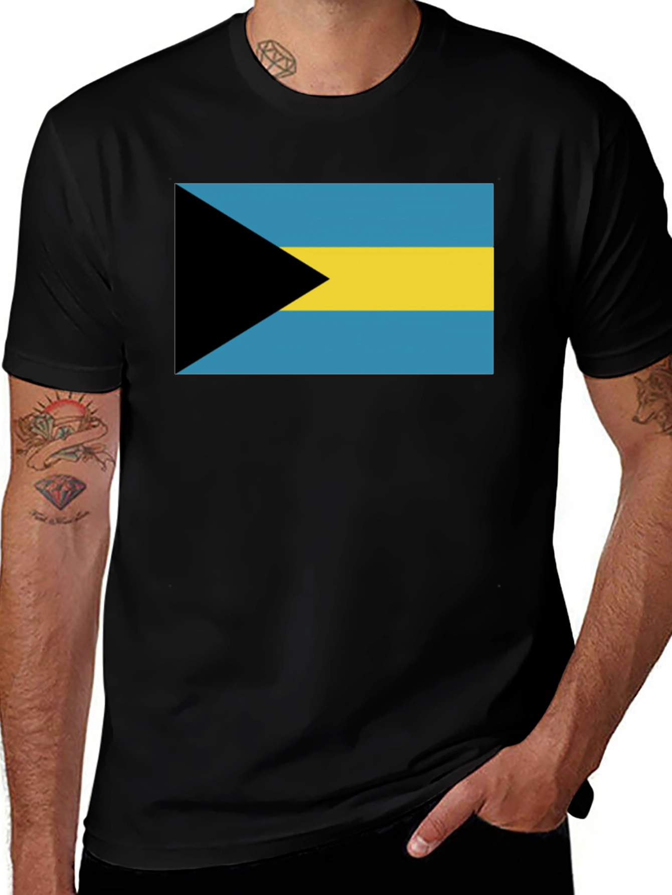 Variant 6 of Bahamas Flag Graphic Tee - Black Cotton T-Shirt