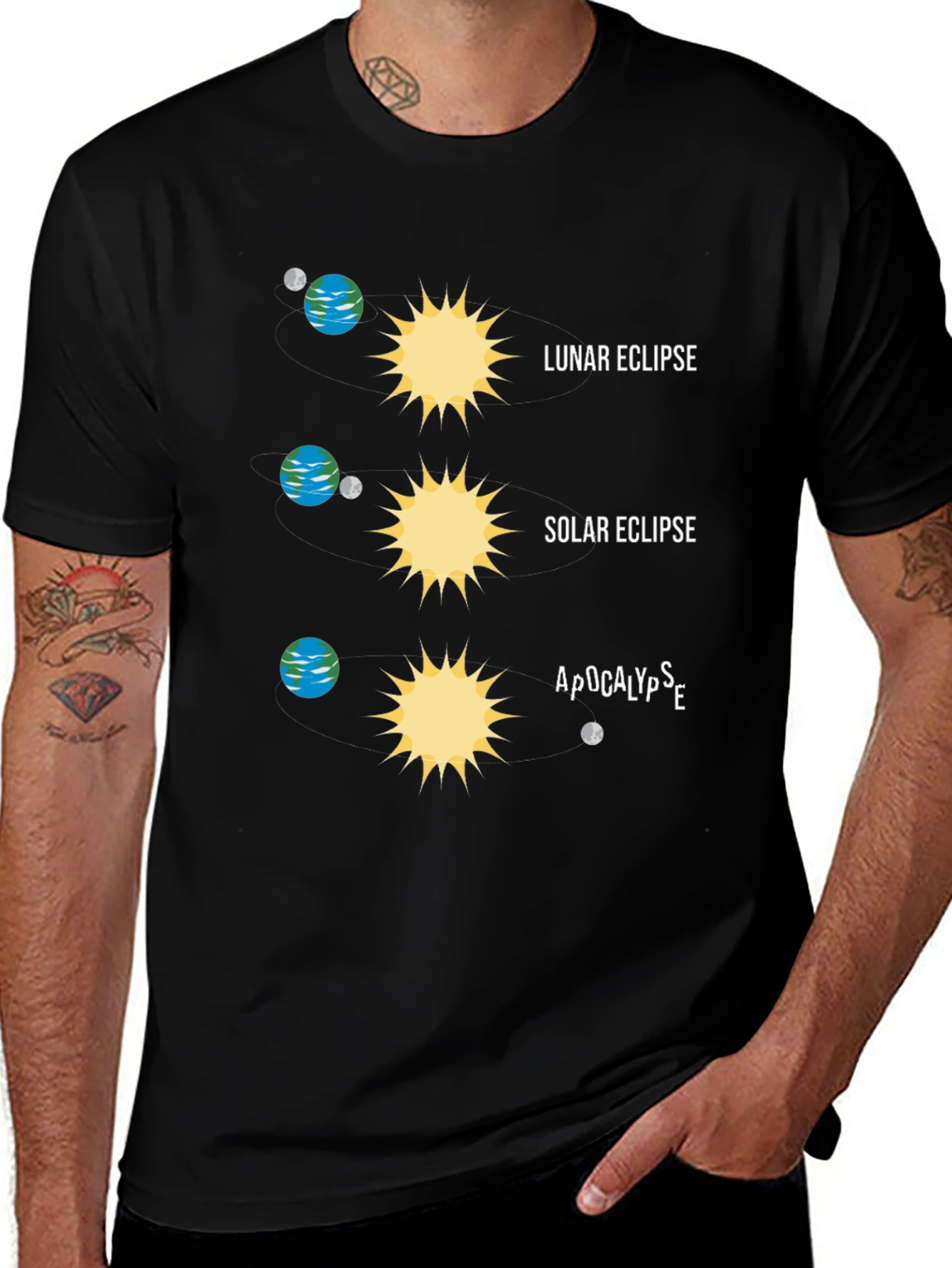 Cosmic T-Shirt: Lunar, Solar Eclipse & Apocalypse Design