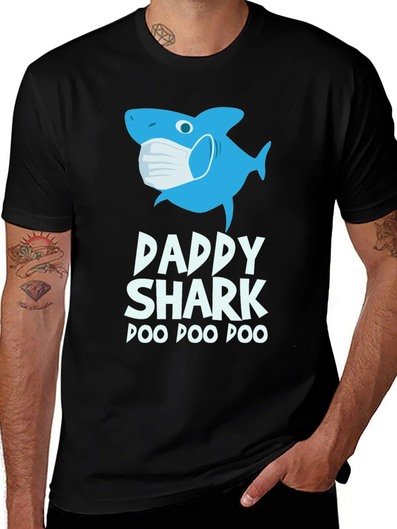 Daddy Shark Masked T-Shirt Doo Doo Doo Fun Dad Tee