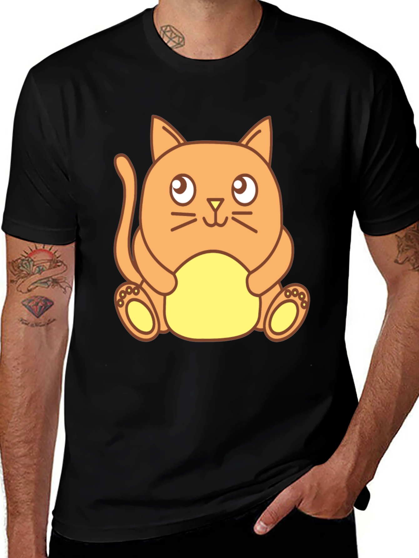 Variant 10 of Cute Cartoon Cat Graphic Black T-Shirt
