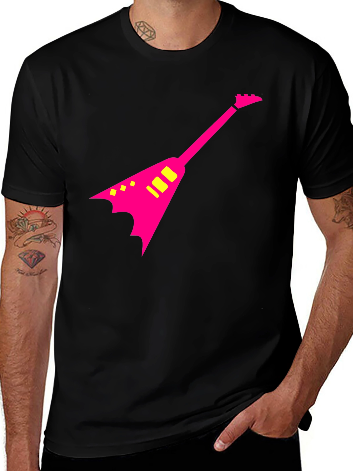 Variant 7 of Neon Guitar Graphic Black T-Shirt