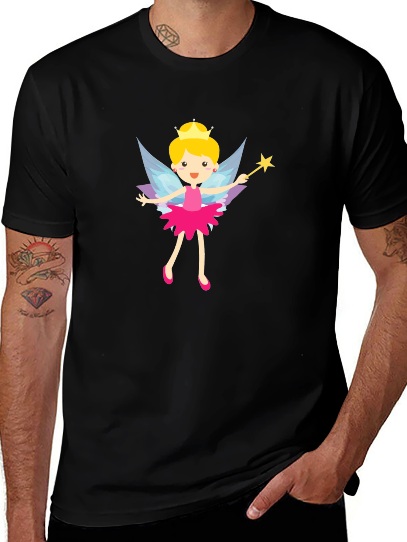 Variant 6 of Fairy Princess Graphic Tee - Black Cotton T-Shirt