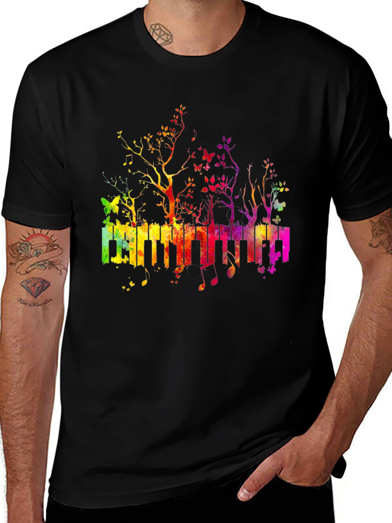 Variant 6 of Rainbow Piano Keys T-Shirt - Musical Tree Design