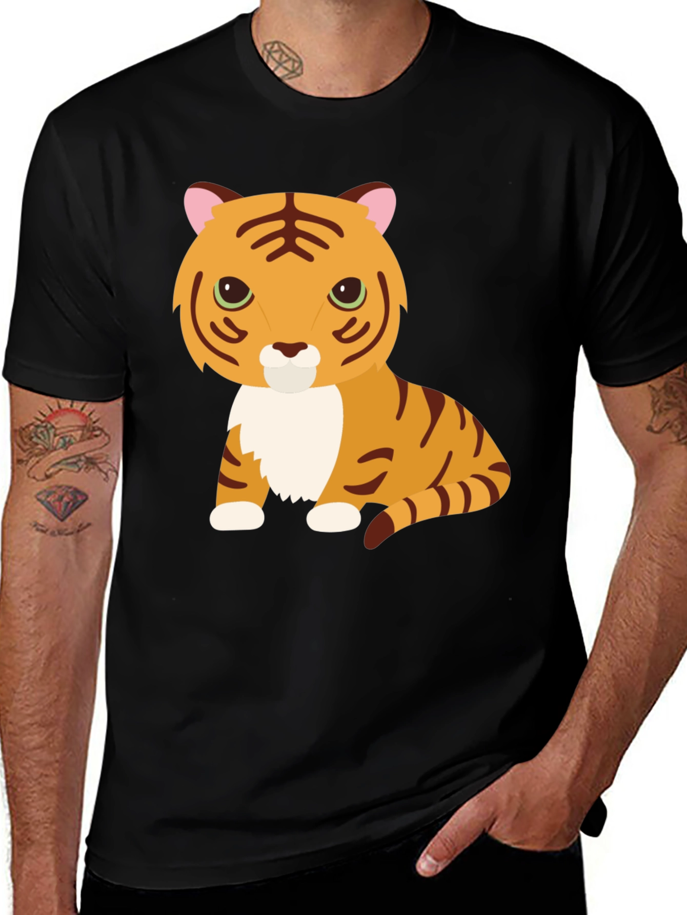Variant 16 of Cute Cartoon Tiger Graphic Tee - Black