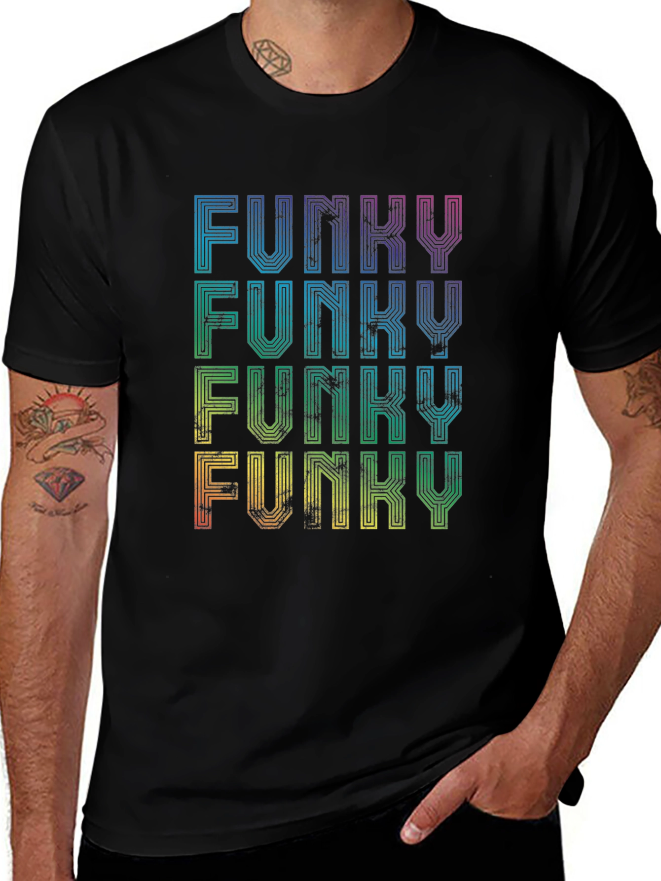 Variant 18 of Funky Retro Graphic Tee - Rainbow Text Design