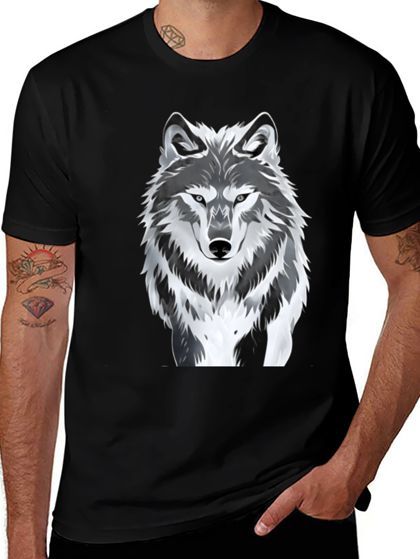 Variant 11 of Wolf Graphic Print Men's Black T-Shirt
