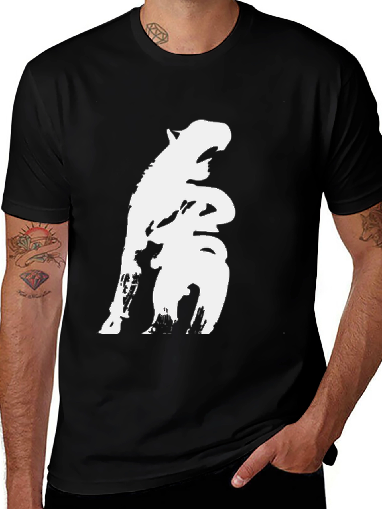 Variant 28 of Black T-Shirt with White Hippo Design