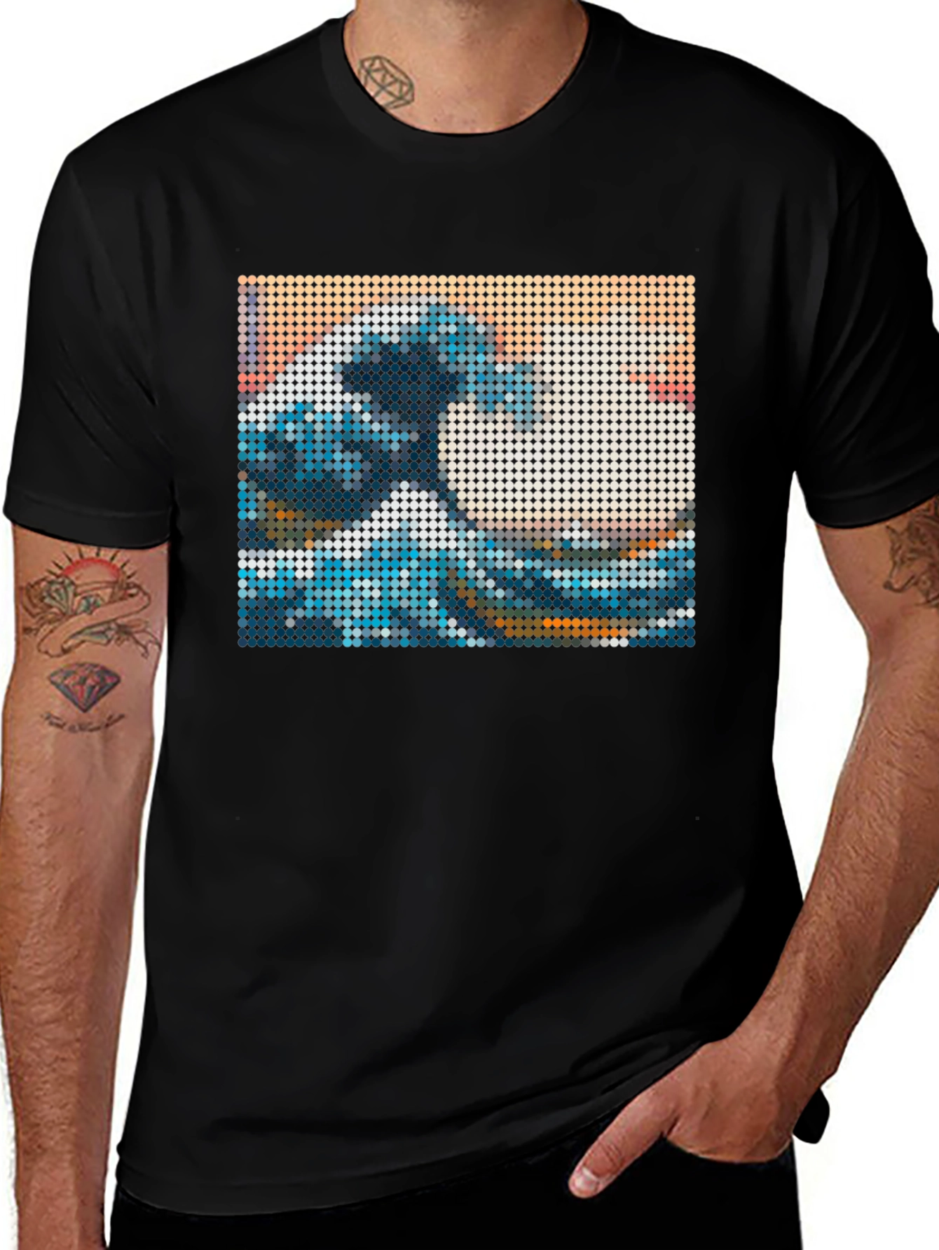 Variant 11 of Great Wave Pixel Art T-Shirt, Stylish Crew Neck Tee