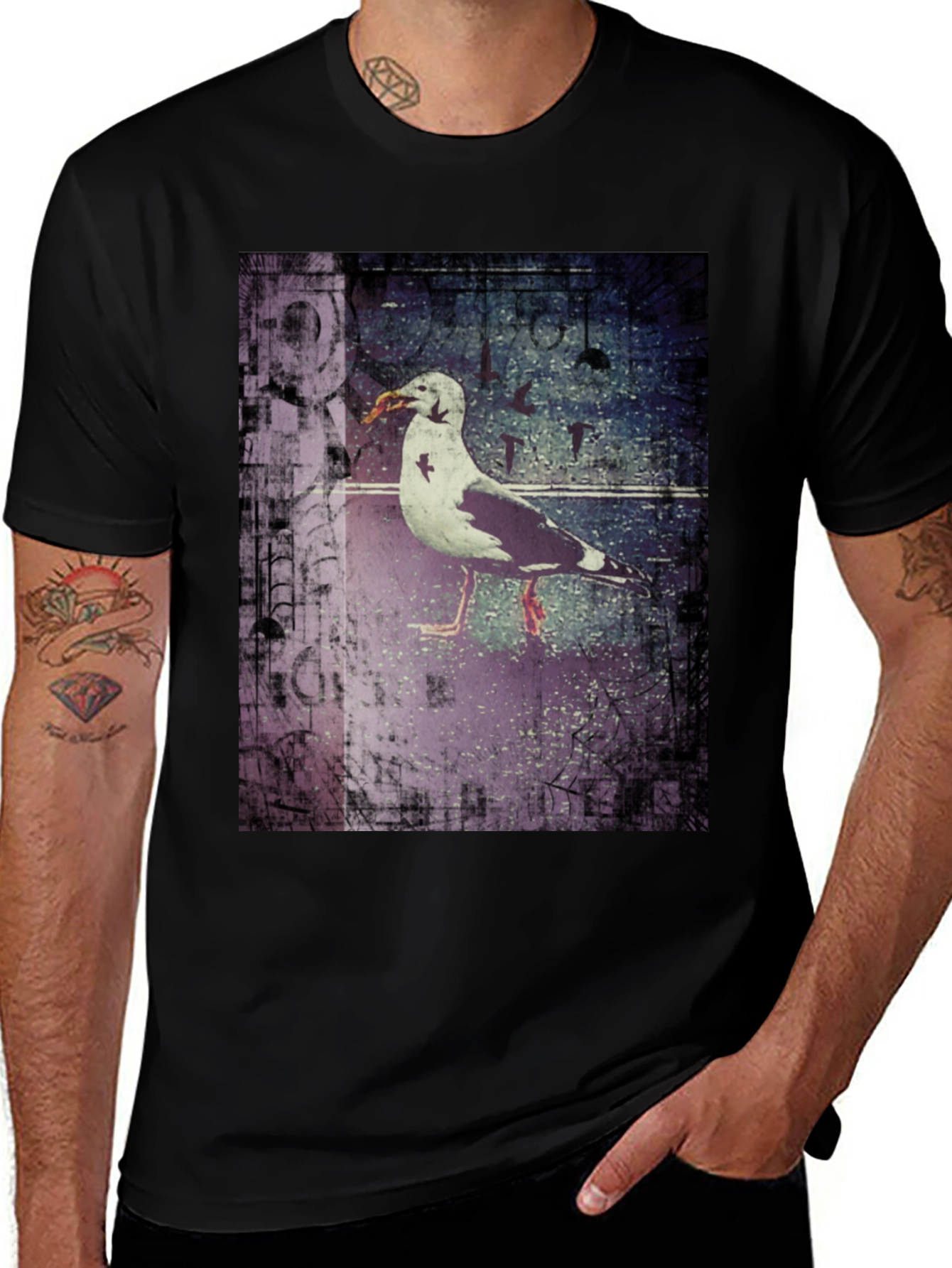 Variant 9 of Seagull Graphic Print Men's Black T-Shirt