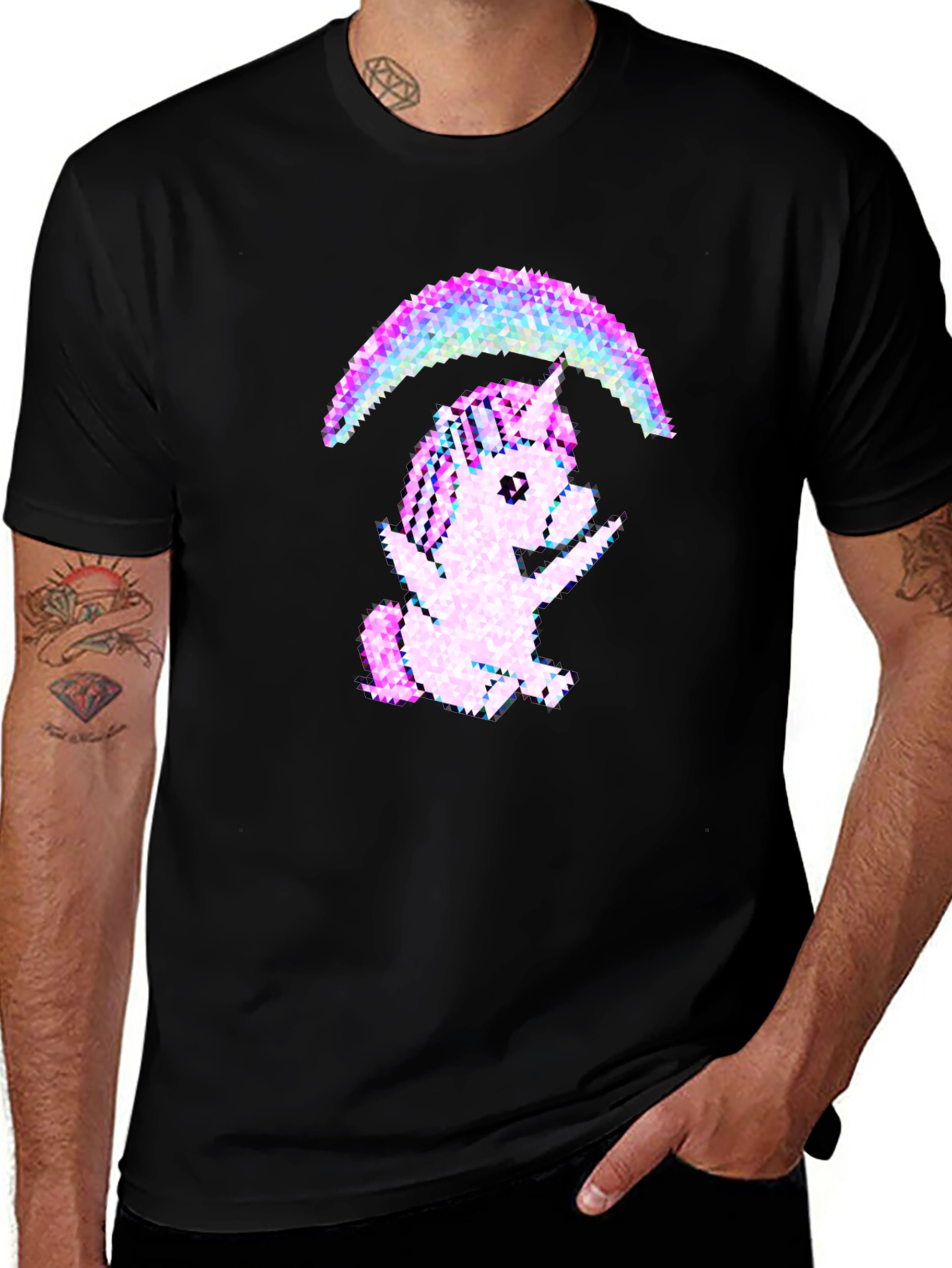 Unicorn Rainbow Graphic Tee - Black Cotton Blend