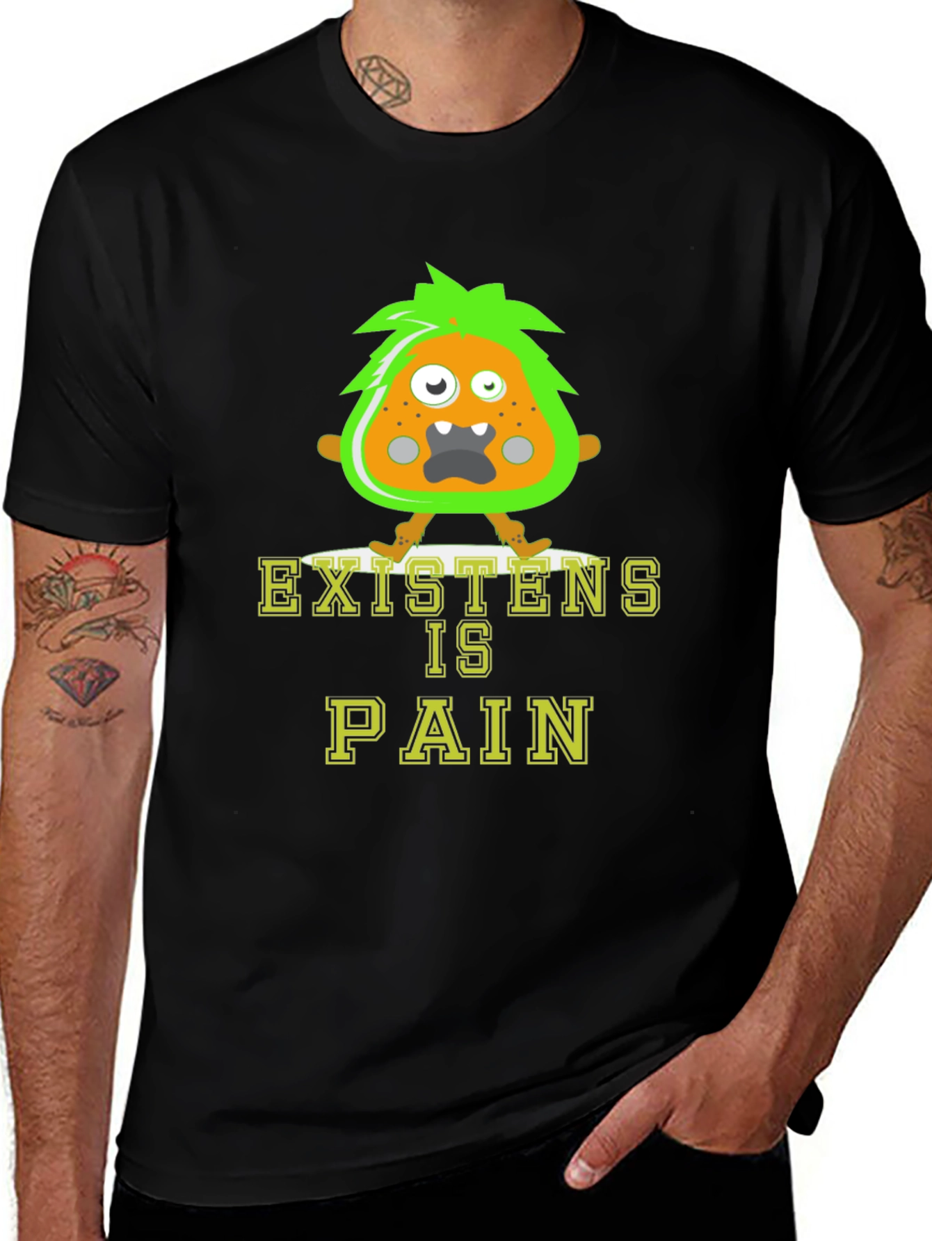 Variant 9 of Existens is Pain Graphic Tee - Funny Cartoon Monster Shirt