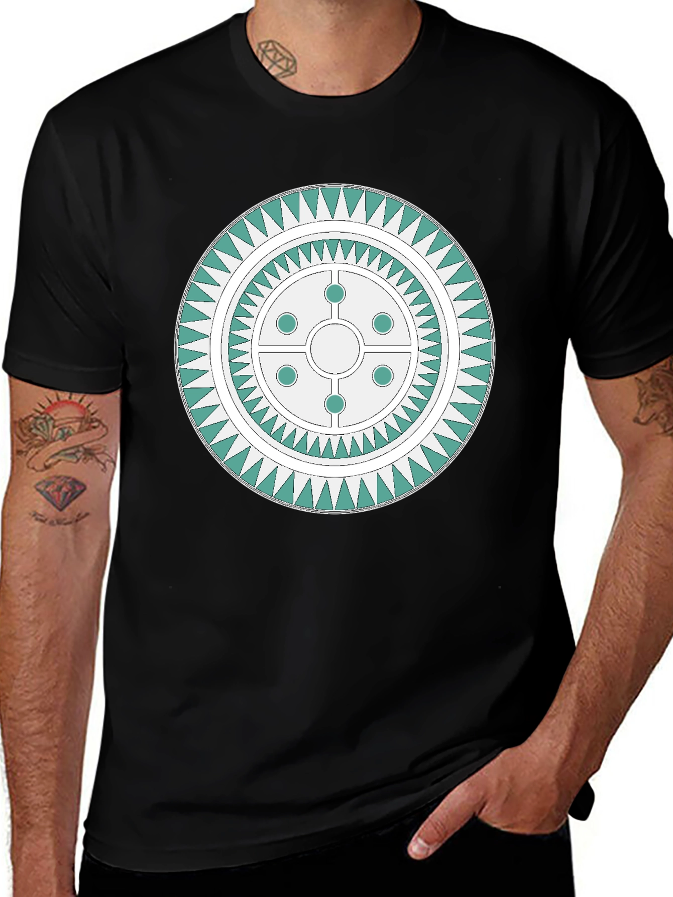 Black Geometric Circle Design Tee main image