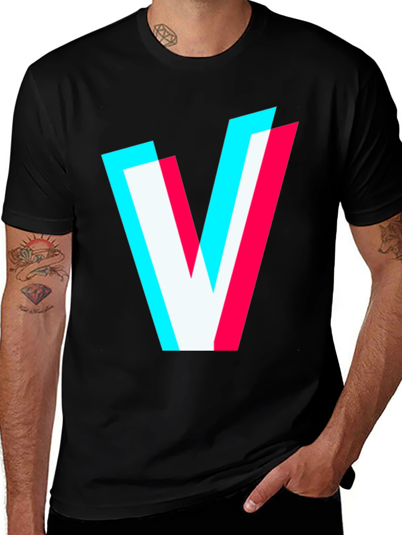 Variant 5 of Retro Glitch V Graphic T-Shirt - Black