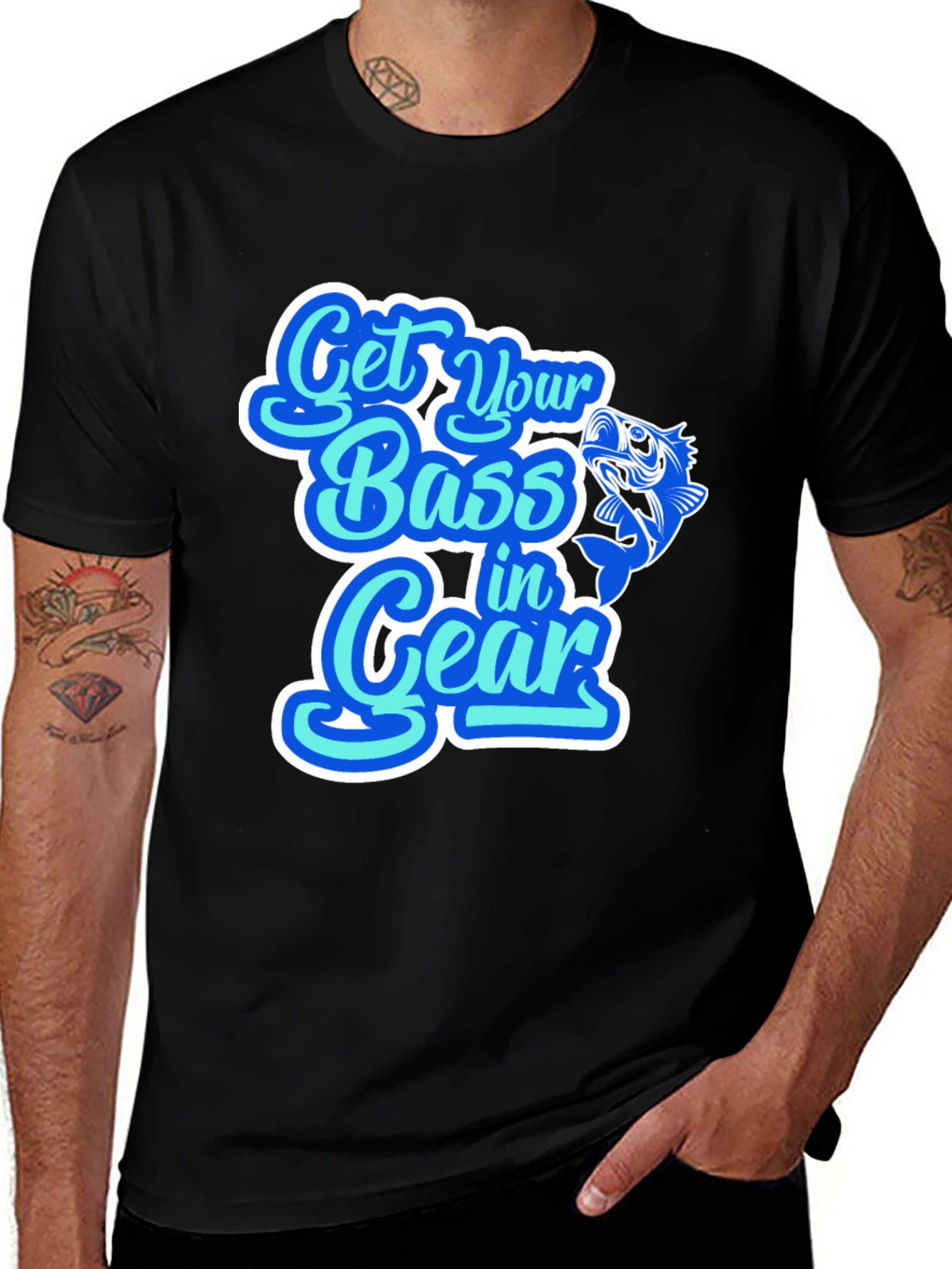 Variant 4 of Get Your Bass in Gear Black T-Shirt