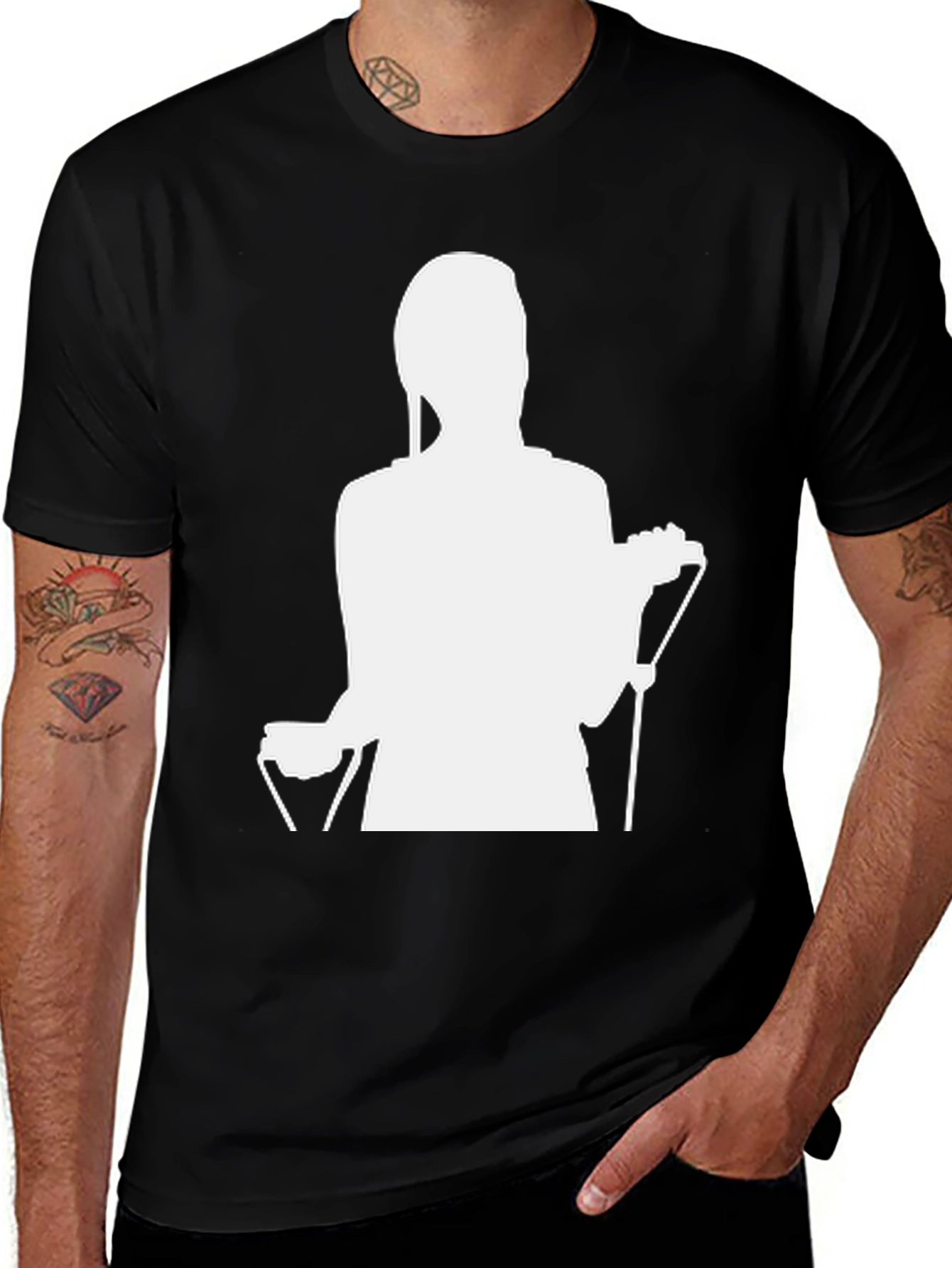 Variant 18 of Black T-Shirt with Abstract White Silhouette Print