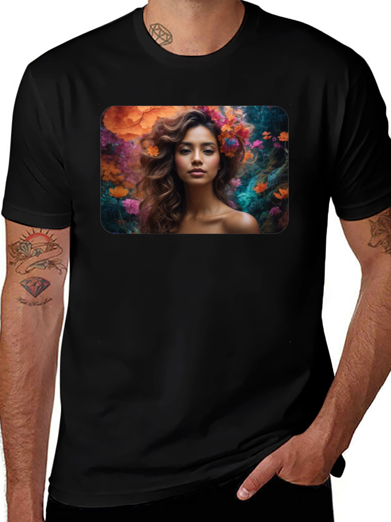 Variant 8 of Floral Woman Graphic Black T-Shirt