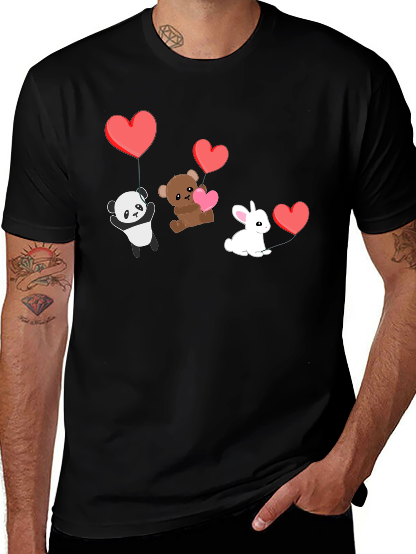 Variant 30 of Cute Animal Balloons Graphic Black T-Shirt