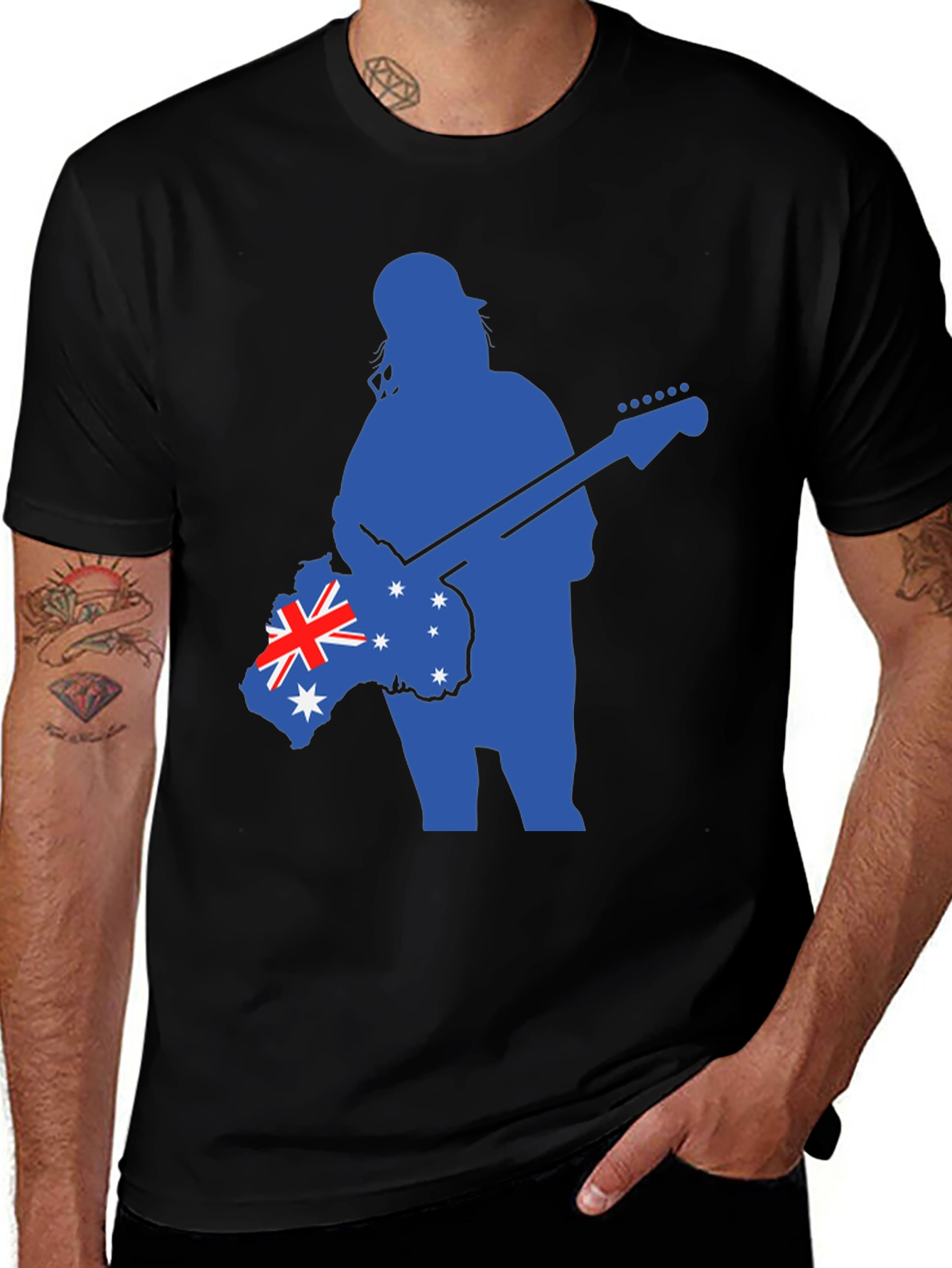 Variant 27 of Aussie Guitar Man Black T-Shirt