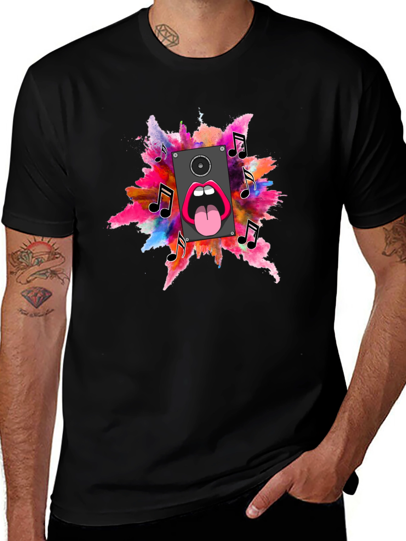 Variant 9 of Speaker Mouth Graphic Tee - Music Lover's Black T-Shirt