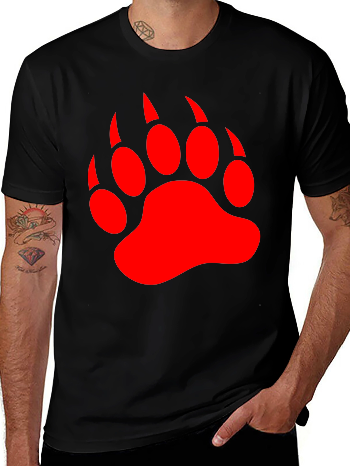 Variant 27 of Black T-Shirt with Red Bear Paw Print