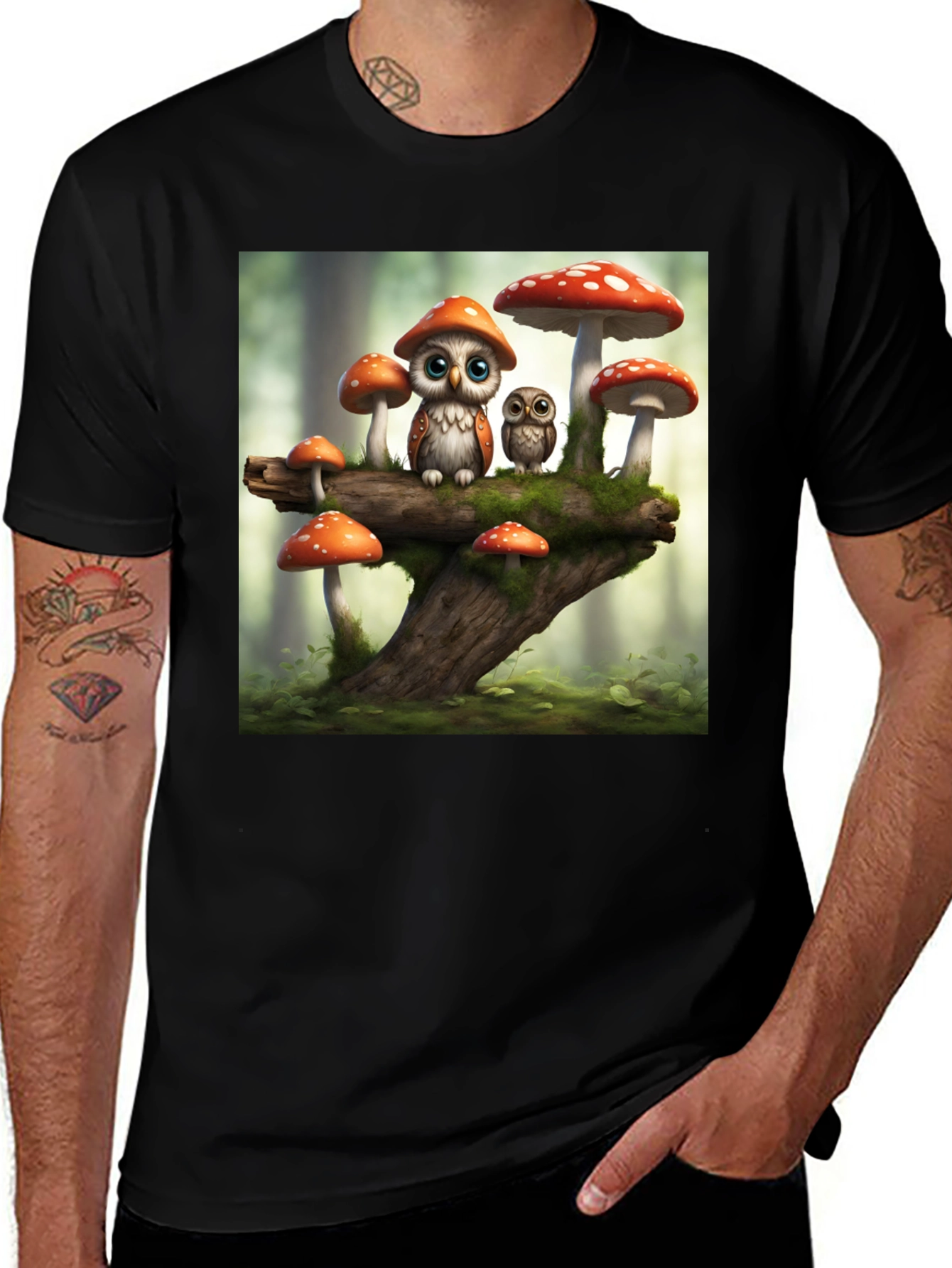 Variant 25 of Whimsical Owl & Mushroom Forest Graphic Tee